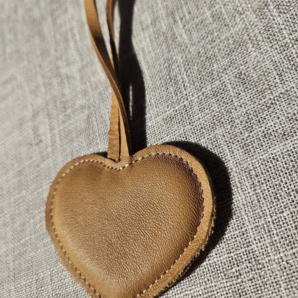Tan Heart-Shaped Leather Bag Charm